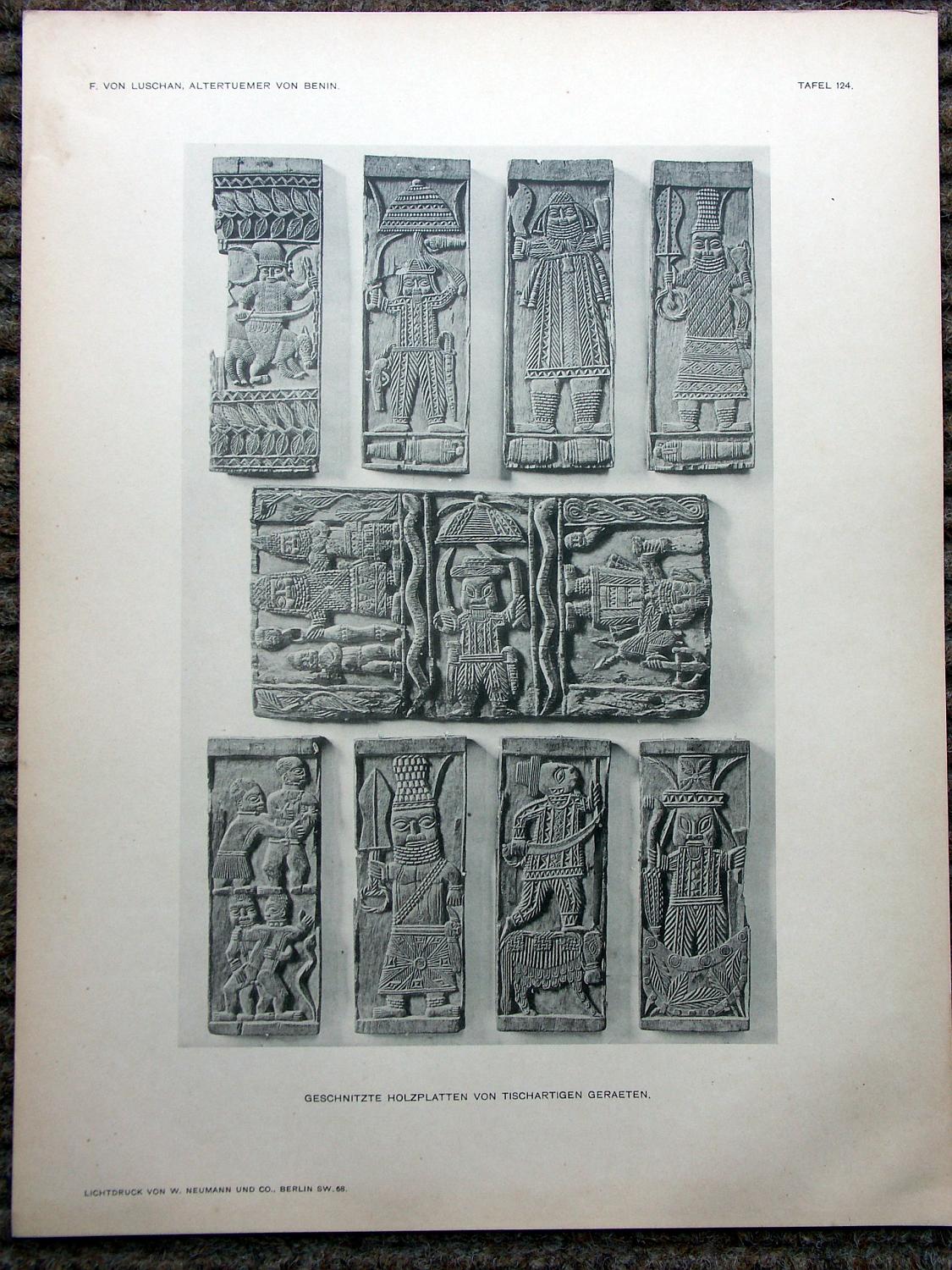 zz-lusc19,tafel 124 benin nigeria,holz-platte mit figuren